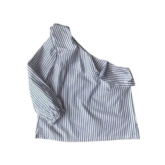 J. Crew Blue & White Striped One-shoulder Ruffled Blouse - Picture 4 of 9